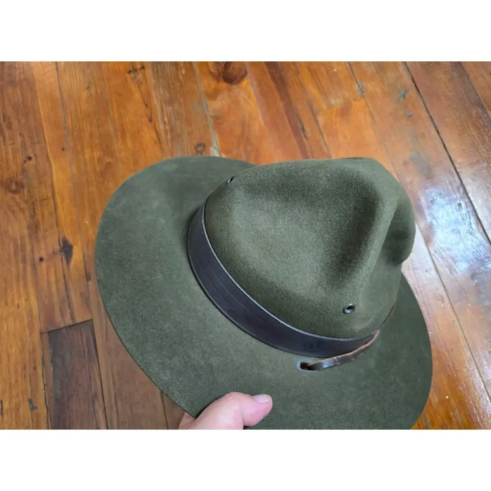 1970 Boy Scouts America BSA Campaign Hat 7 3/8 Drab Olive Champ Chin Strap